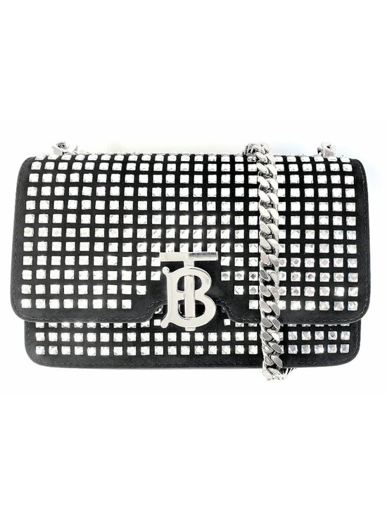 Burberry Handbags - Burberry Women's Mini TB Crystal Black Suede Evening Clutch Shoulder Bag Italy